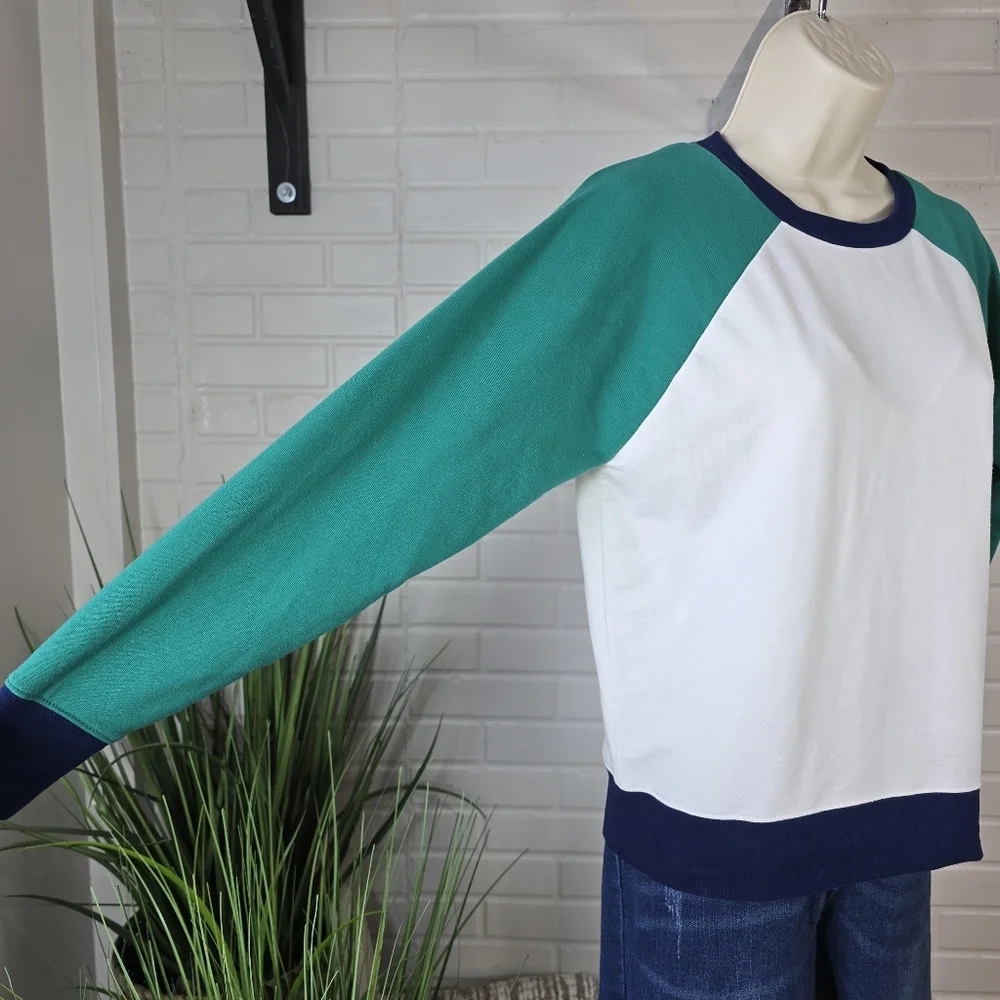 J Crew Green Raglan Sleeve Jersey Lightweight Sweater Oversized Extra Small